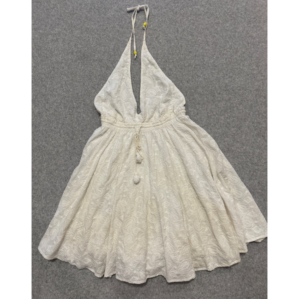 Billabong White Paisley Eyelet Halter Dress Medium Cotton Boho Beach